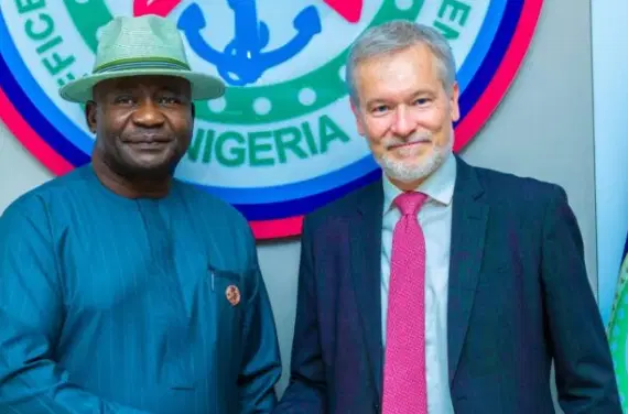 Defence Minister Christopher Musa meets EU Ambassador Gautier Mignot to discuss defence cooperation in Abuja.