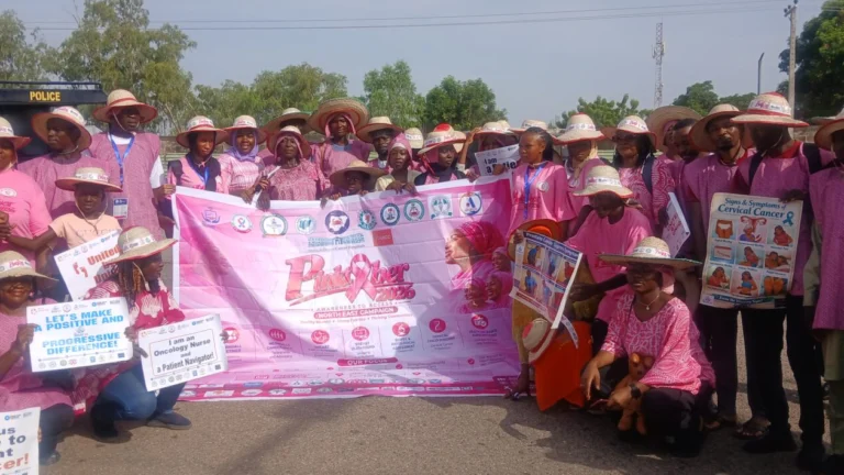 Health professionals and participants during a breast cancer awareness walk in Yola, Adamawa State.