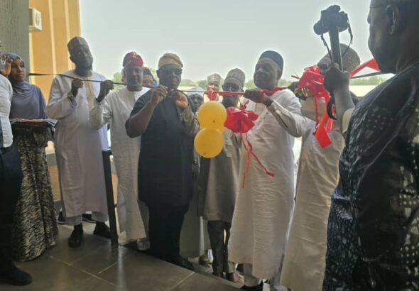 TETFund officials and university representatives at the commissioning of projects at the Federal University of Health Sciences, Azare.