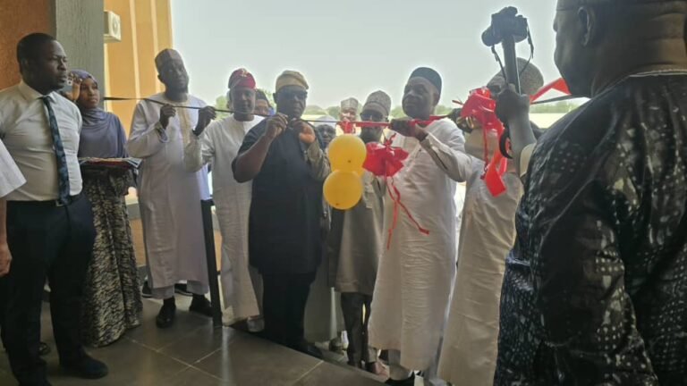 TETFund officials and university representatives at the commissioning of projects at the Federal University of Health Sciences, Azare.