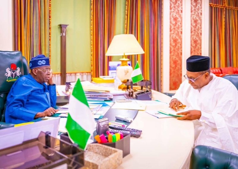 President Bola Tinubu and Health Minister Muhammad Ali Pate during an engagement on healthcare access and health sector reforms.