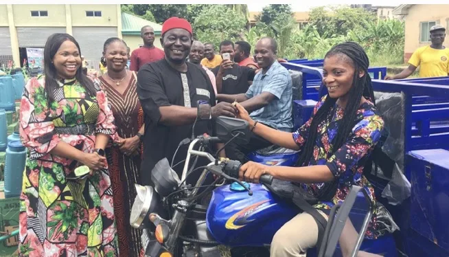 Agricultural tricycles and equipment distributed to farmers under the Anambra FGN/IFAD Value Chain Development Programme.